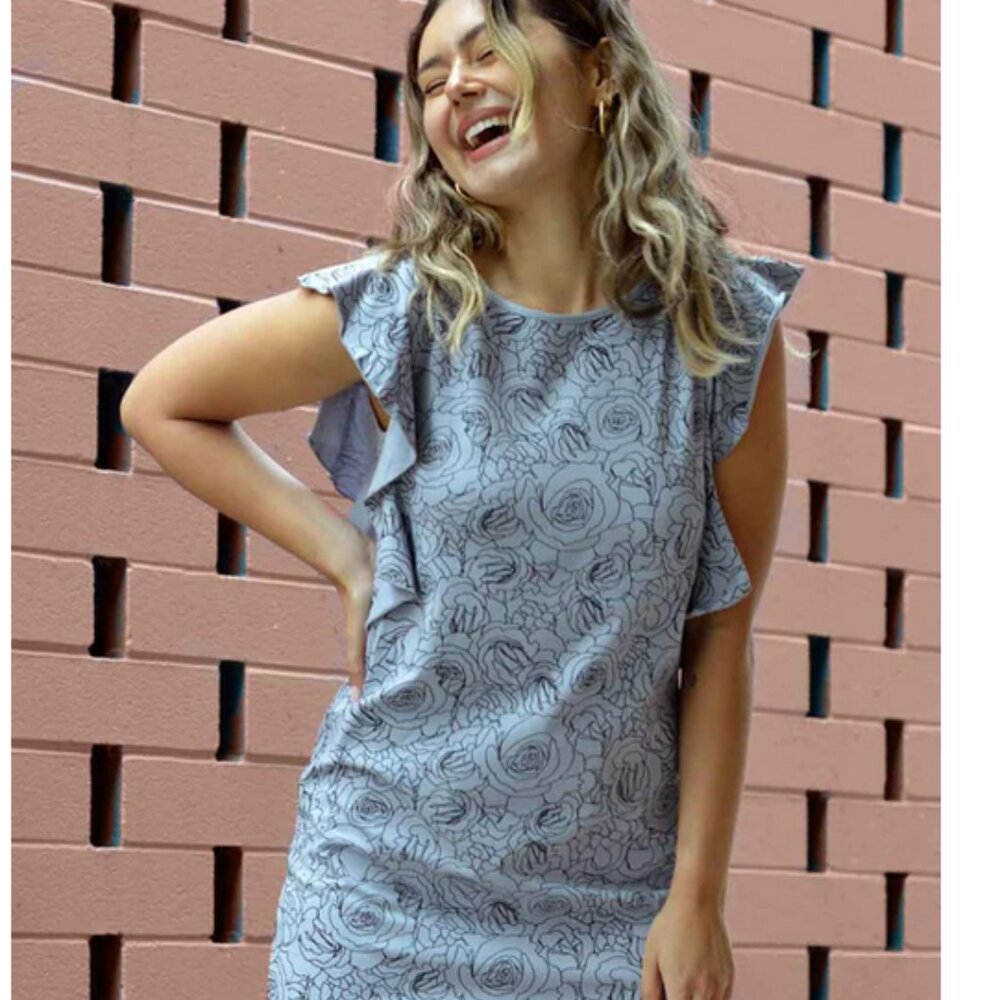 Margaret Printed Sheath Dress in Lilac Grey NWT